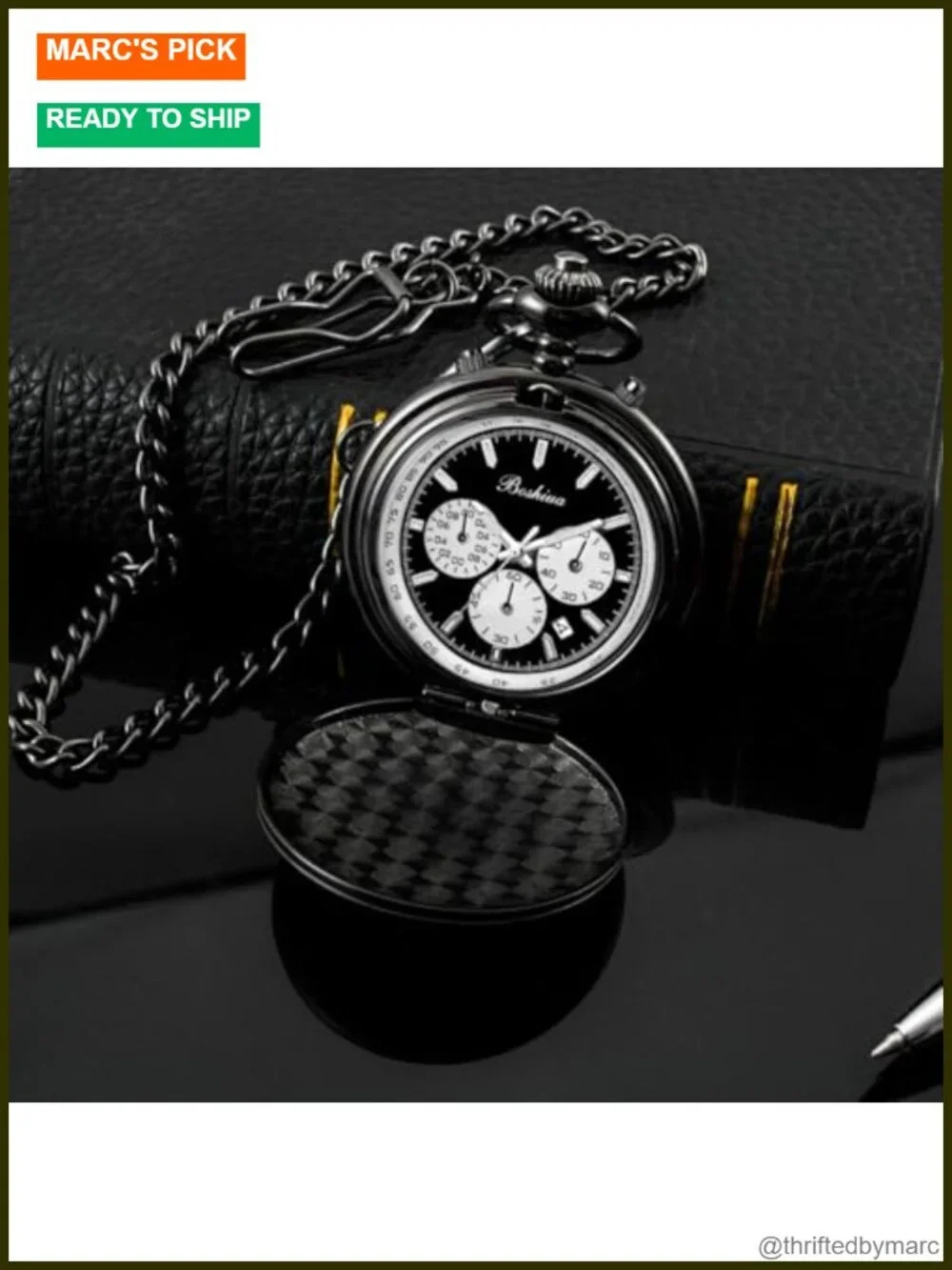 Smooth Quartz Pocket Watch with Chain Multifunctional Chronograph Vintage